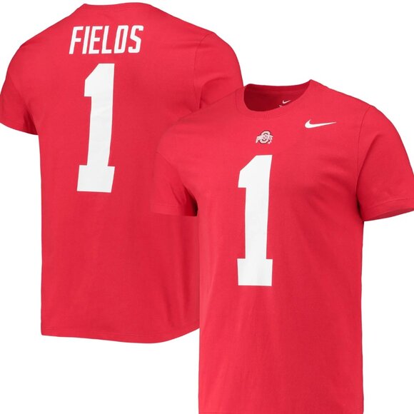 Nike Justin Fields Scarlet Ohio State Buckeyes Jersey Tee - Picture 1 of 3